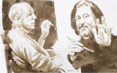 Dialogue Between Two Artists - Brush and Sepia