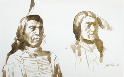 Sketch of Native Americans Curtis 3 - brush and sepia