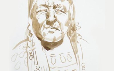 Sketch of Old Native American Curtis  2 - brush and sepia
