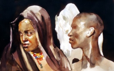 African Natives - watercolor on paper