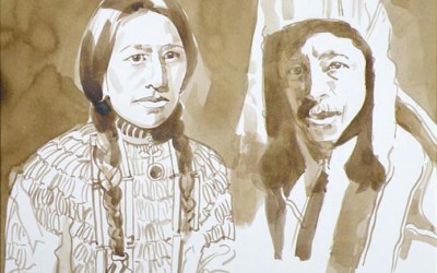 Sketch of Two Native Americans Curtis - brush and sepia