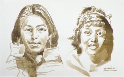 Sketch of Native Americans Curtis 1 - brush and sepia